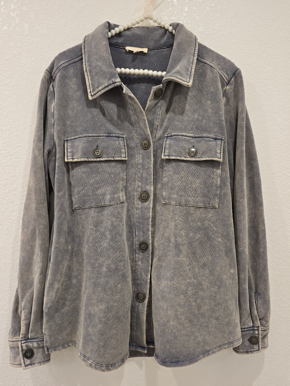 Mystree Washed Shacket Navy Blue M